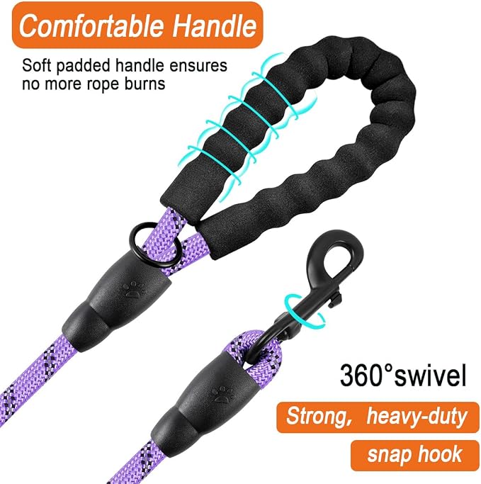 BARKBAY Dog Leashes for Large Dogs Heavy Duty Dog Leash 4/5/6 FT with Comfortable Padded Handle and Highly Reflective Threads for Medium Large Dogs Walking Training Running (5FT-1/2,Violet Purple) - Image 2