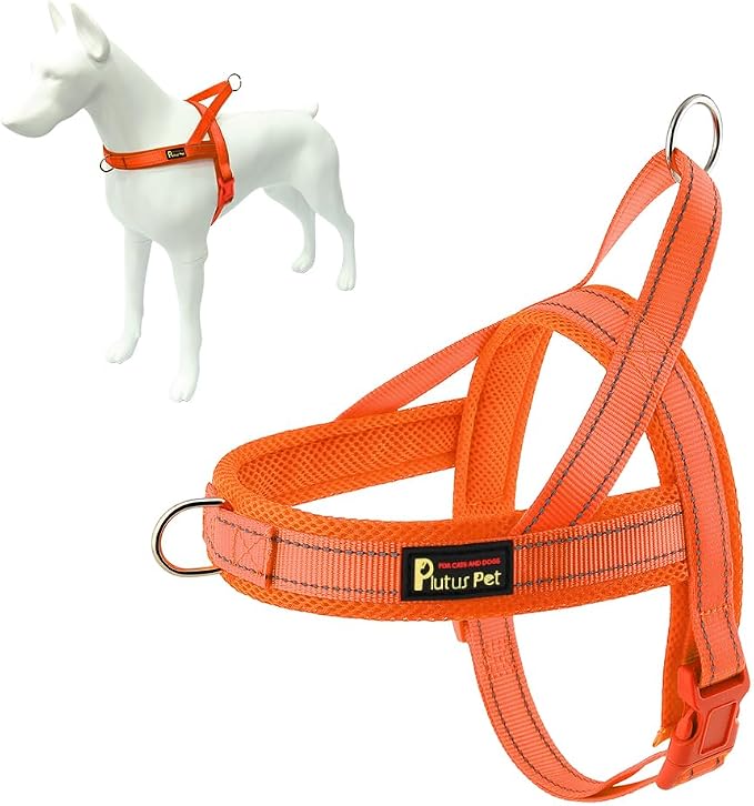 Plutus Pet No Pull Dog Harness for Medium Sized Dog, Breathable Mesh Padded | Adjustable Reflective with Handle, Escape Proof, Quick Fit Pet Vest, Front Clip, for Training and Walking, Orange, M by PLUTUSPET