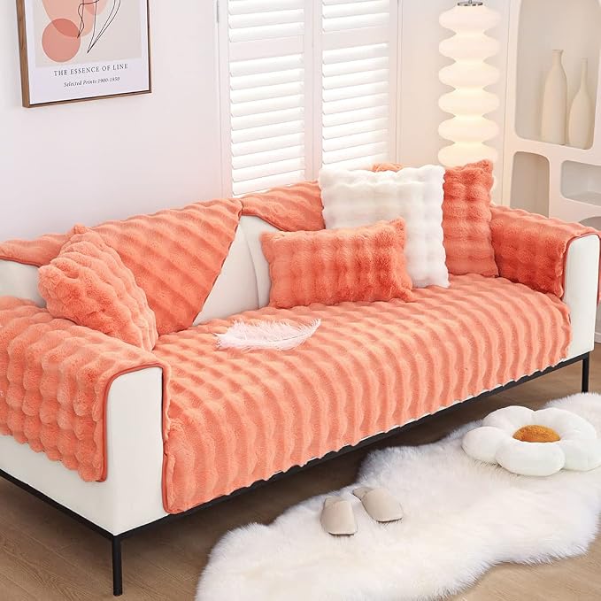 Faux Fur Couch Covers for Sofa Thick Fuzzy Sofa Covers for Dogs | Soft Warm Couch Cover Shaggy Fuzzy Sectional Sofa Cover Non-Slip Plush Sofa Slipcover Furniture Protector by WelcometoXSlive