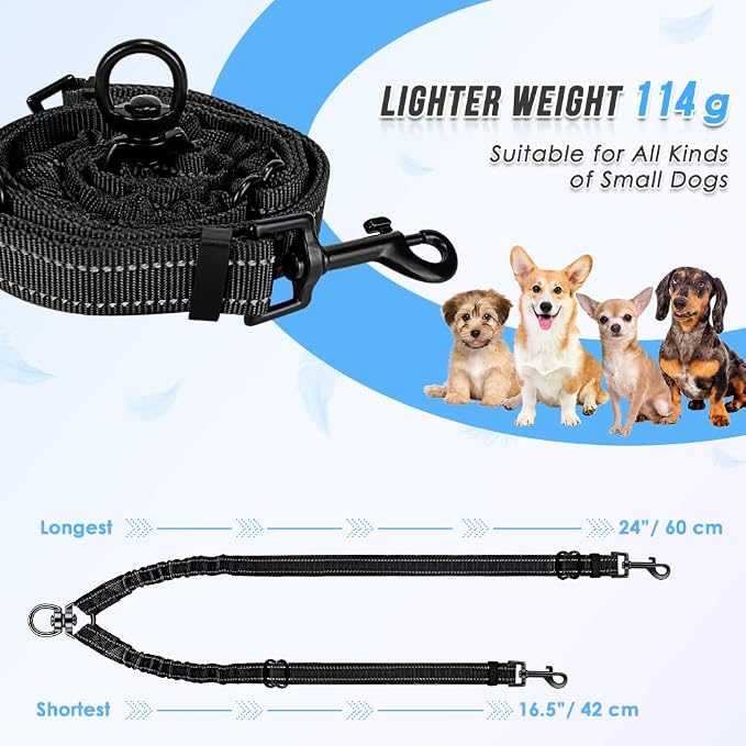AUTOWT Double Dog Leash, No Tangle 360°Swivel Rotation Reflective Lead Attachment Adjustable Length Dual Two Dogs Lead Splitter, Comfortable Shock Absorbing Walking Training for 2 Dogs - Image 3