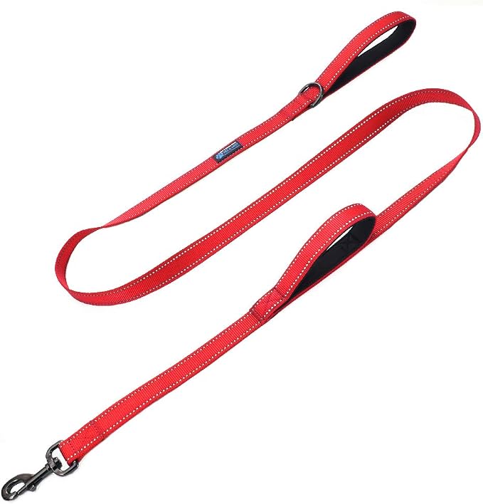 Max and Neo Double Handle Traffic Leash - Reflective, 6 FT (RED, Donates to Dog Rescue) by MaxandNeo
