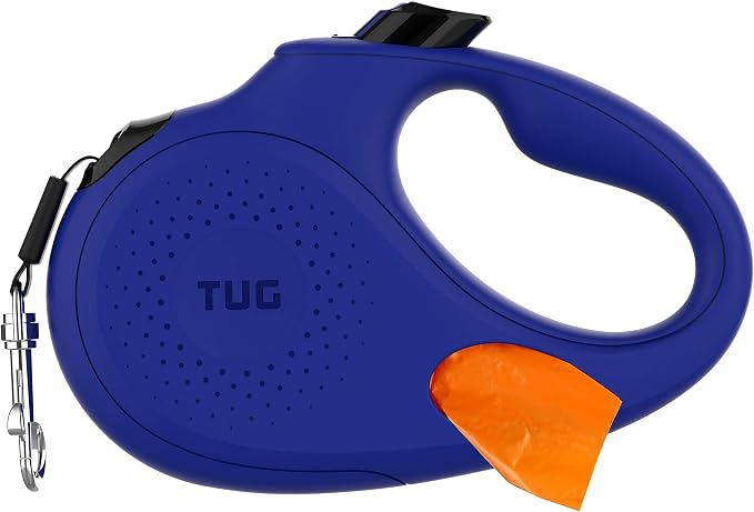 TUG Oval 360° Tangle-Free Retractable Dog Leash with Integrated Waste Bag Dispenser (Large, Blue) by TUG