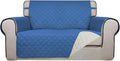 PureFit Reversible Quilted Sofa Cover, Water Resistant Medium Slipcover Furniture Protector, Washable Couch Cover with Non Slip Foam and Elastic Straps for Kids, Dogs, Pets (Loveseat, Blue/Ivory) | Blue/Ivory, Water Resistant Couch Protector, Washable ... by PureFit