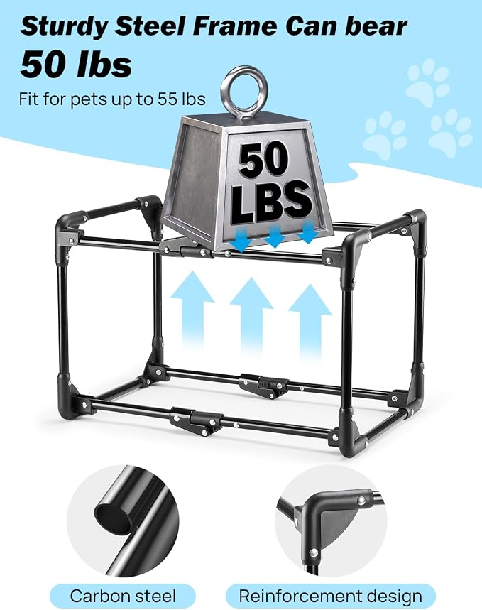 JOYTUTUS Collapsible Dog Crate, 32 Inch Portable Pet Crate for Car, Travel Dog Kennel Foldable Dog Crate for Large Dog 50lbs, Soft Cat Carrier Fit for Indoor & Outdoor/Trunk (Blue) - Image 3
