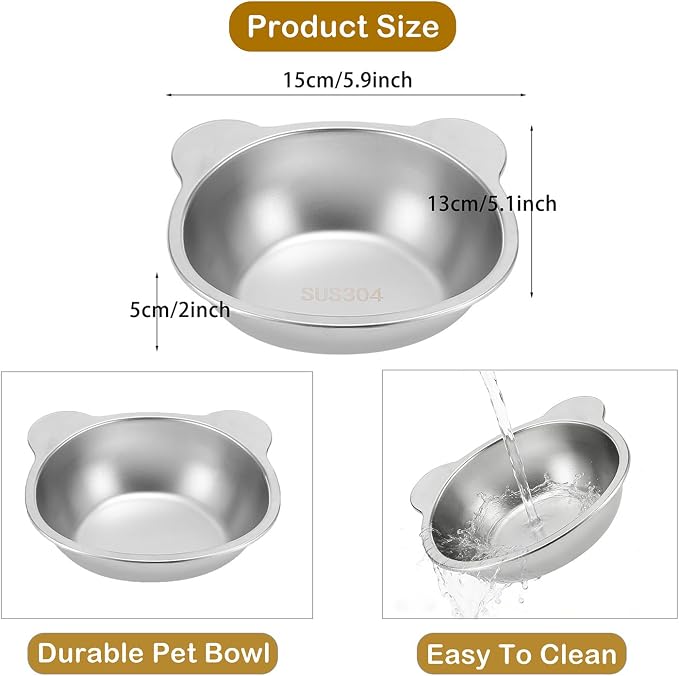 Cat Bowl 2PC,5.9" Cat Food Dishes,Metal Cat Bowl | 304 Stainless Steel,Whisker Friendly,Heavy Duty,Food and Water Dishes for Small Cats & Puppies,Dishwasher Safe - Image 2