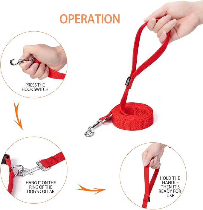 Strong Durable Nylon Dog Training Leash, 1 Inch Wide Traction Rope, 6 ft 10ft 15ft Long, for Small and Medium Dog (Red, 10 Feet) - Image 4