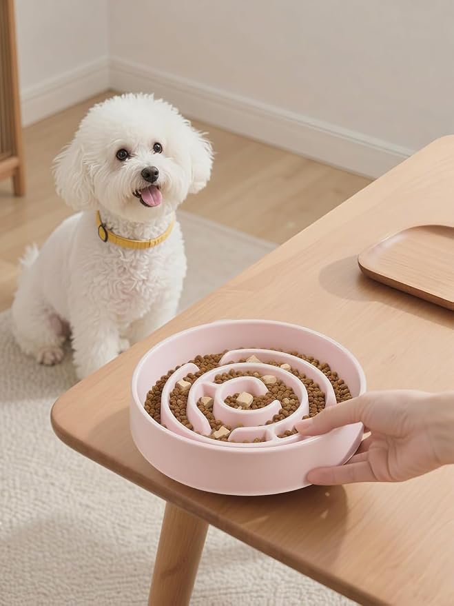 Ceramic Slow Feeder Dog Bowl,1.5 Cups Pet Slow Feeder for Small and Medium Breed,Puzzle Dog Food Dish,Anti-Gulping,Stop Bloat,Preventing Choking(Pink) - Image 6