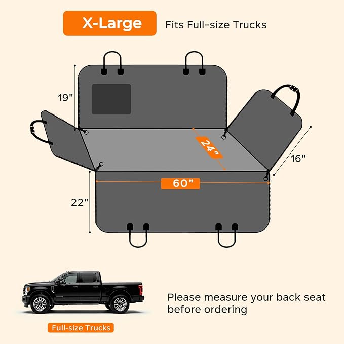 URPOWER XL Dog Seat Cover for Full-Size Truck Back Seat, Waterproof Hammock | 600D Oxford, Side Flaps with Zippers, Scratch Resistant, Non-Slip, Easy Install, Machine Washable, Dog Seat Belt Included - Image 6