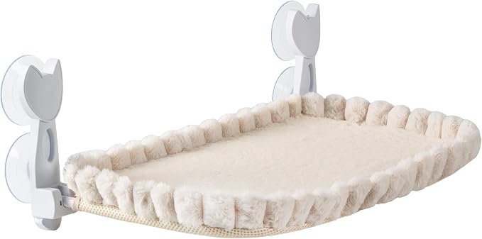 Cat Window Perch - Beige Cordless Foldable Cat Window Hammock for Large Cats, Sturdy Metal Frame Hanging Cat Bed, 40 lbs Capacity - Image 7