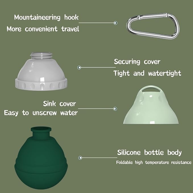 Dog Travel Water Bottle Detachable Bowl Leak Proof Portable ，Silicone Bottle Body，Collapsible and Suitable for Small Pets for Outdoor Walking, Hiking, Travel (Green2, 200ml2) - Image 6