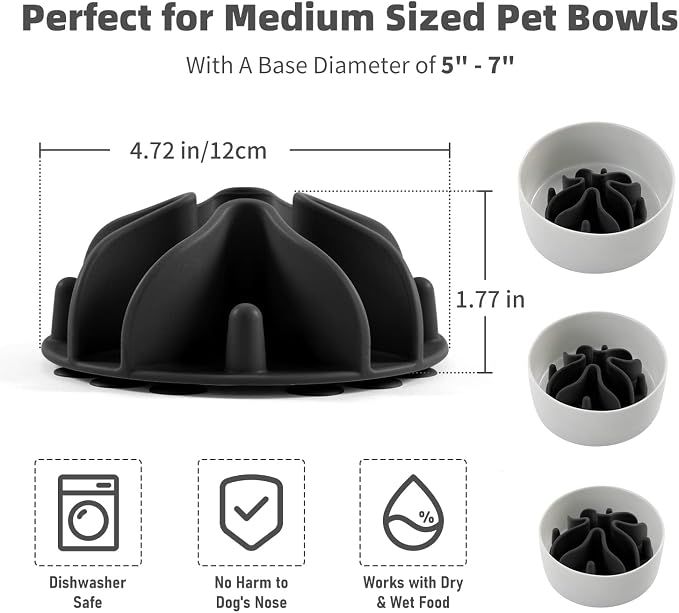 Jaoul Slow Feeder Dog Bowls Insert, Puzzle Slow Feeder Insert with 30 Octopus Suction Cups for Small Medium Large Size Dog Food Bowl (4.72 inch, Black) - Image 5