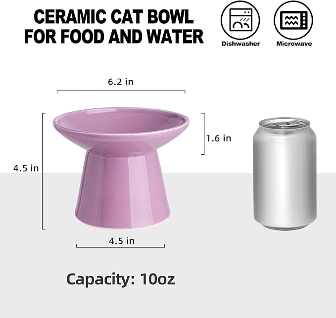 Ceramic Elevated Cat Bowls - 6.2 Inch Extra Wide Raised Cat Food and Water Bowl Set for Indoor Cats, Whisker-Friendly Ceramic Cat Dish for Elder Big Cats & Small Dogs,Dark Purple,1 Pack - Image 2