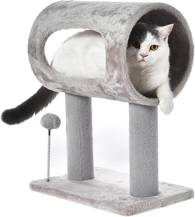 Cat Craft 20.5" Cat Tree, Small Cat Scratching Post with Tunnel, Grey | For small cats under 7 lbs. Soft plush fabric, light scratching use only, not heavy sisal material. by CatCraft