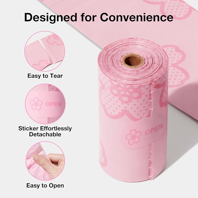 VETRESKA Cherry Blossom Scented Dog Poop Bags, Leak Proof, 300 Counts | Extra Thick and Large Pet Waste Bags for Dog Walking and Cat Litter, 20 Refill Rolls - Image 3