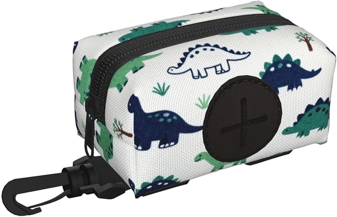 Dog Poop Bag Holder for Leashes - Lightweight Pet Waste Bags Dispenser Doggy Zippered Pouch for Puppy Walking Accessories(Dinosaurs) by Xalvyriehf