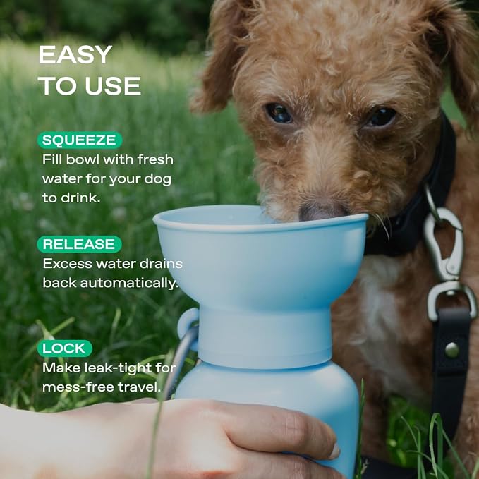 Springer Flip Dog Water Bottle | Portable Drinking Feeder with Foldable Food-Grade Silicone Bowl | One-Hand Squeeze & Leak-Proof | BPA-Free 20oz | Walking, Hiking & Camping | Puppy Essentials - Image 5