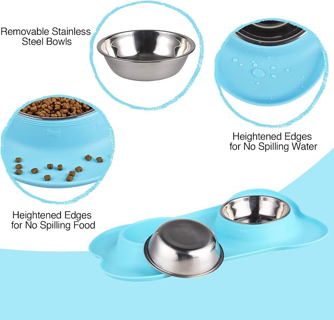 Dog Bowls 2 Stainless Steel Bowl for Pet Water and Food Feeder with Non Spill Skid Resistant Silicone Mat for Pets Puppy Small Medium Cats Dogs - Image 3