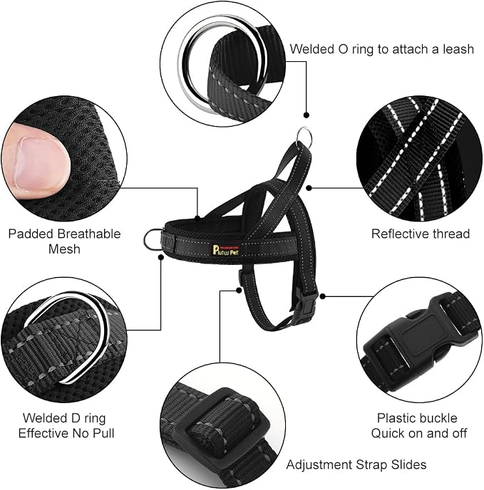 Plutus Pet No Pull Dog Harness for Medium Sized Dog, Breathable Mesh Padded | Adjustable Reflective with Handle, Escape Proof, Quick Fit Pet Vest, Front Clip, for Training and Walking, Black, M - Image 2