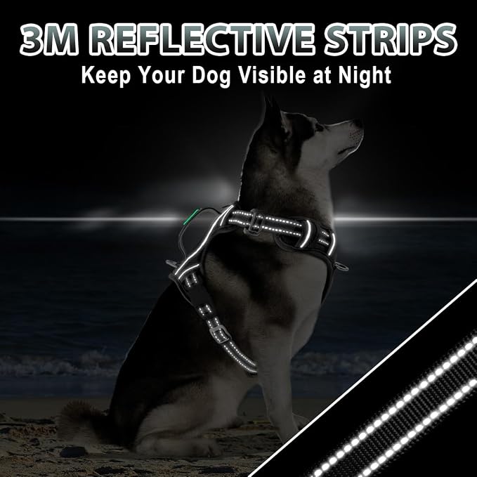 BARKBAY No Pull Dog Harness 3 Buckles Large Reflective Dog Harness with Front Clip and Easy Control Handle for Walking Training Running with ID tag Pocket(Black,S) - Image 6