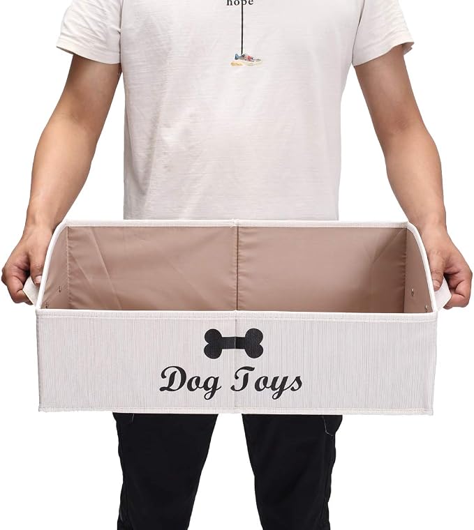 Linen-Cotton Blend Dog Toy Basket,Collapsible Dog Toy Box,Dog Toy Bin Storage-Perfect for Organizing Pet Toys,Blankets,Leashes,Rope Toys,Clothing - Beige - Image 7