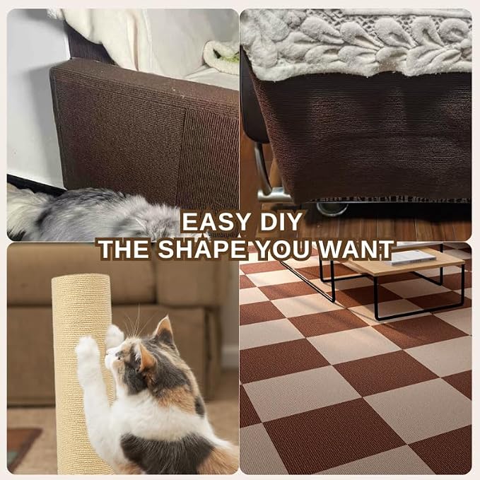 78.7"x15.8" Cat Scratching Carpet Mat Furniture Protector, Covering DIY Cat Tower,and Replacement Pads, Self-Adhesive Trimmable Mat Brown - Image 3