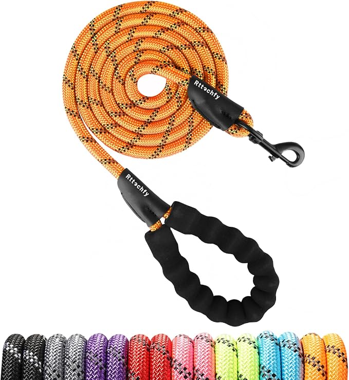 Rttochfy Rope Dog Leash 2/4/5/6/8/10 FT with Comfortable Padded Handle and Highly Reflective Threads for Small Medium and Large Dogs Heavy Duty (1/2"-4 FT, Orange) by Rttochfy