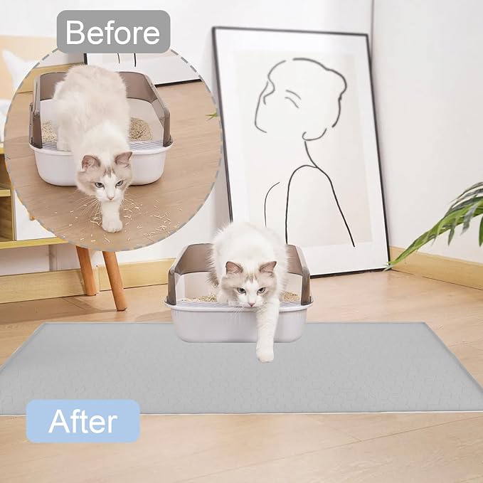 Cat Litter Box Mat, Waterproof Silicone Pad for Floor， Mat for Prevent Food and Water Overflow, Suitable for Small, Medium and Big Pet, 34" X 22" Cat Litter Mat,Light Gray。 - Image 6