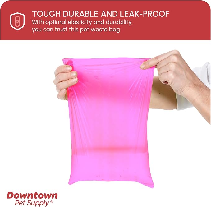 Downtown Pet Supply Poop Bags for Dogs with Dispenser, 220 Count - Leak-Proof Dog Waste Bags and Bone-Shaped Dog Poop Bags Holder for Leash - Pink, 12.5" x 8.5" - Image 6