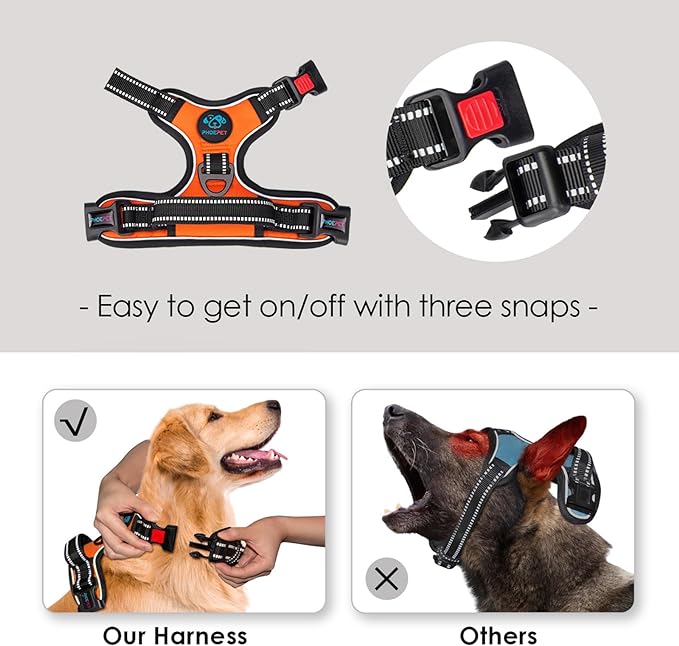 No Pull Dog Harness Medium Reflective Front Clip Vest with Handle | Adjustable 2 Metal Rings 3 Buckles,[Easy to Put on & Take Off](M, Orange) - Image 3
