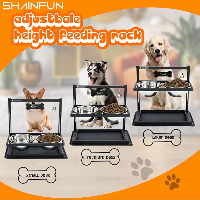 SHAINFUN Elevated/Raised Dog Bowls Stand Adjusable Height with Two 1.7L Stainless Steel Food Bowls and Spill Proof Mat, for Large and Medium Dogs. - Image 2