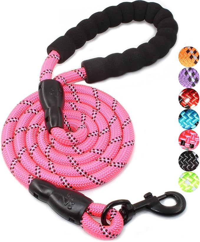 2/4/5/6 FT Dog Leash with Comfortable Padded Handle and Highly Reflective Threads for Small Medium and Large Dogs (5FT-1/2'', Pink) by BAAPET