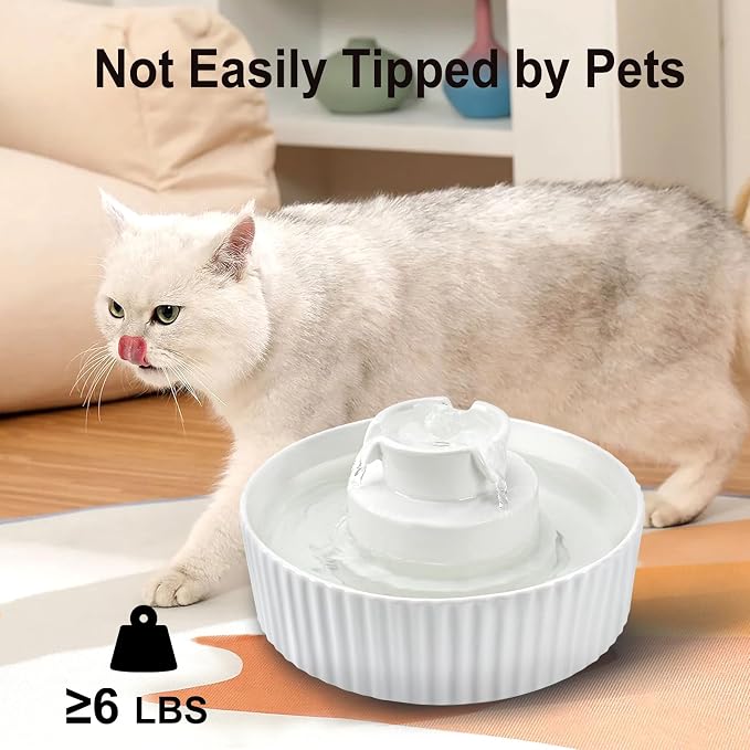 Lawfery Ceramic Cat Water Fountain, 2.1L/71oz Cupcake Pet Fountain | 3 Carbon Filters, 2 Quiet Pumps, Heavy Ceramic Body, and 360° Drinking Area, Drinking Bowl for Indoor Cats and Small Dogs - Image 7