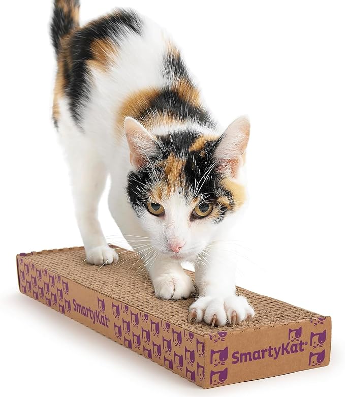 SmartyKat Super Scratcher Corrugated Cat Scratcher and Scratch Pad for Cats, Catnip Infused with Catnip, Scratchers for Indoor Cats and Kittens, Cardboard Scratching Post by SmartyKat