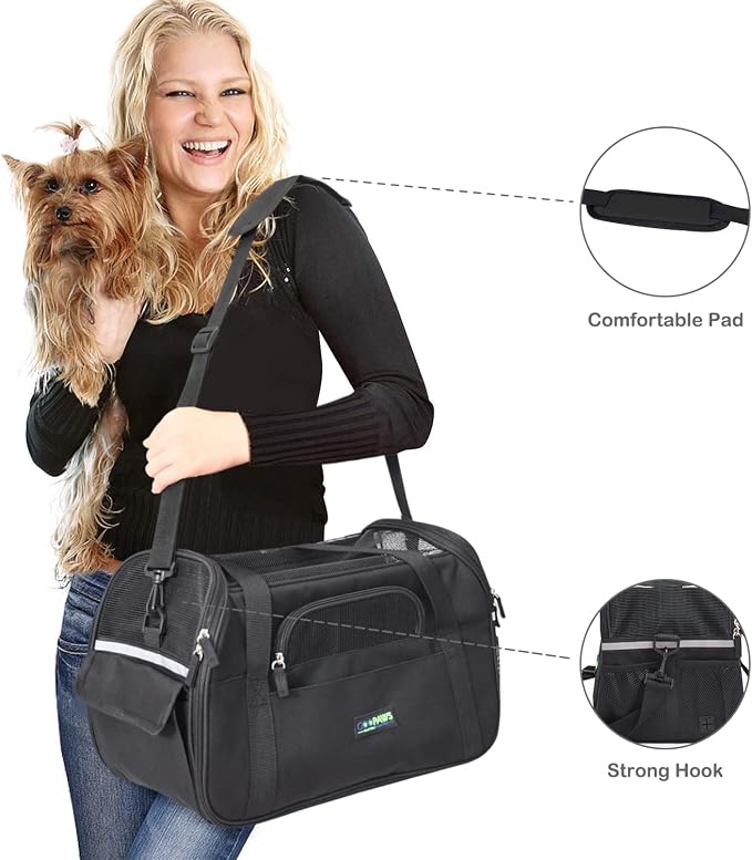 Jespet Airline Approved Soft-Sided Kennel Pet Carrier Travel Handbag | Lightweight, Foldable, Portable, Built-In Safety Leash, Luggage Sleeve, for Cats & Small Dogs, for Indoor & Outdoor - Image 3