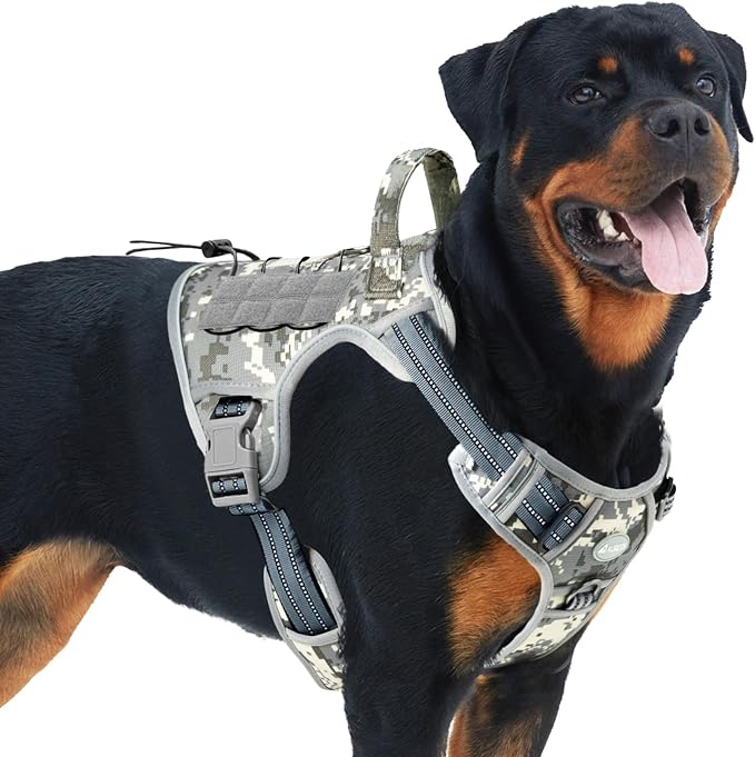 Auroth Tactical Dog Training Harness No Pulling Front Clip Leash Adhesion Reflective K9 Pet Working Vest Easy Control for Small Medium Large Dogs Grey Camo L | Easy Control with handle, Adjustable, Reflective, Military K9, for German Shepherd Husky Wal... by AurothPets
