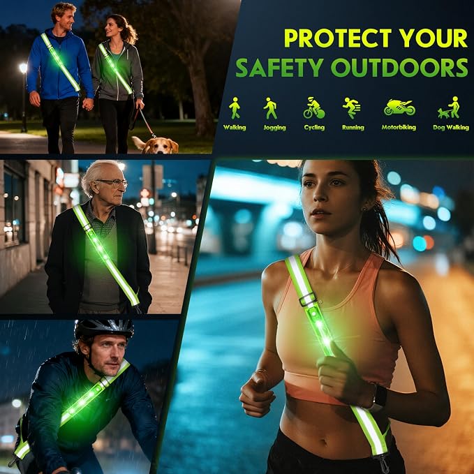 Simket Reflective Walking Gear, Rechargeable Led Reflective Sash, Adjustable Night Walking Safety Gear, High Visibility Safety Lights for Walking at Night for Men Women Jogging Running Biking - Image 7