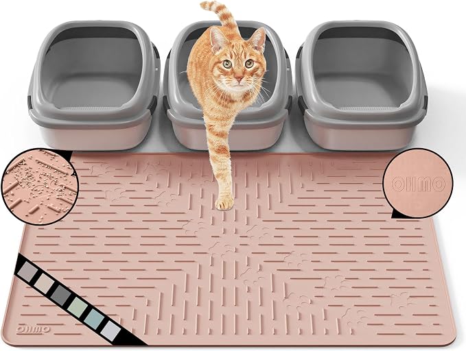 XL Cat Litter Mat, 37.5x25.2 Silicone Trapping Mat Coral | for Kitty Litter Box, Easy Clean, BPA Free Rubber, Center Litter Collection, Easy Pour-Back, Waterproof, Odor-Resistant by OHMO
