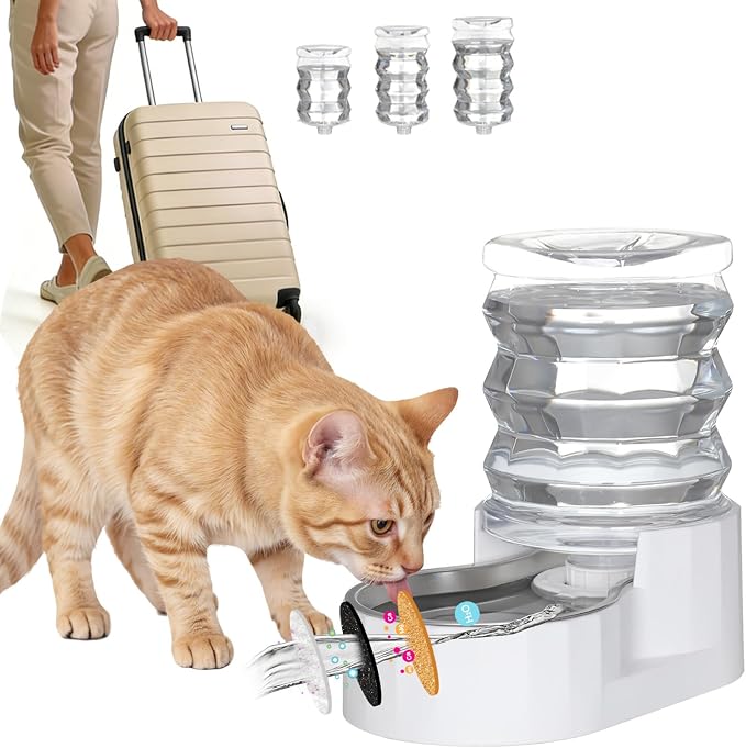 RIZZARI 5L Gravity Cat Water Dispenser: Filtered for Small Pets | Reduced Refills / Stainless Steel Bowl / Anti Splash Base /BPA-Free Materials/ Easy Cleaning / Kitchen Living Room Use by RIZZARI