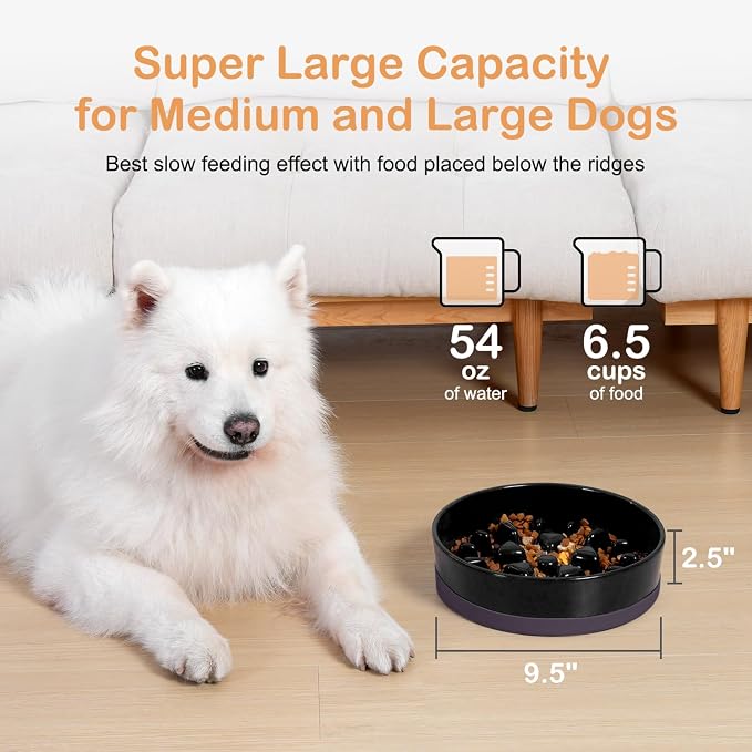 Sted Ceramic Slow Feeder Dog Bowls for Medium Large Breed | Slow Feeding Dog Bowl, Dogs Food Bowls for Fast Eaters, Puzzle Dogs Food Bowl with Silicone Base, Maze Black - Image 5