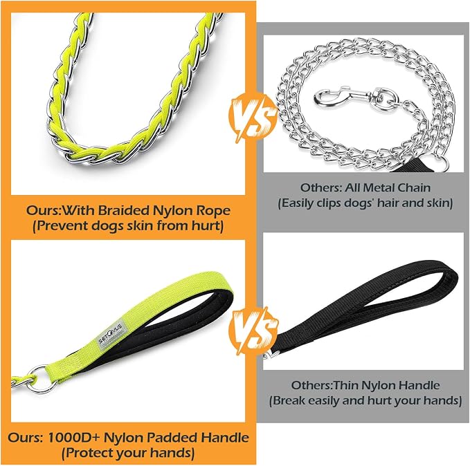 S-ETOVUS-Chain Dog Leash, Bite-Proof Metal Leash, with Padded Handle | Three Sizes 7.25FT/5.2FT/4FT, Woven From Nylon Rope And Chain, Durable And Bite-Resistant, Comfortable With Padded Handles - Image 5