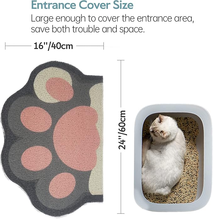 Cute Cat Litter Mat 24”x16”, Litter Box Mat, Litter Trapping Mat, Soft on Kitty Paws, Easy Clean, Anti Slip, Pet Accessories, Door Floor mats - Grey Pink - Image 3