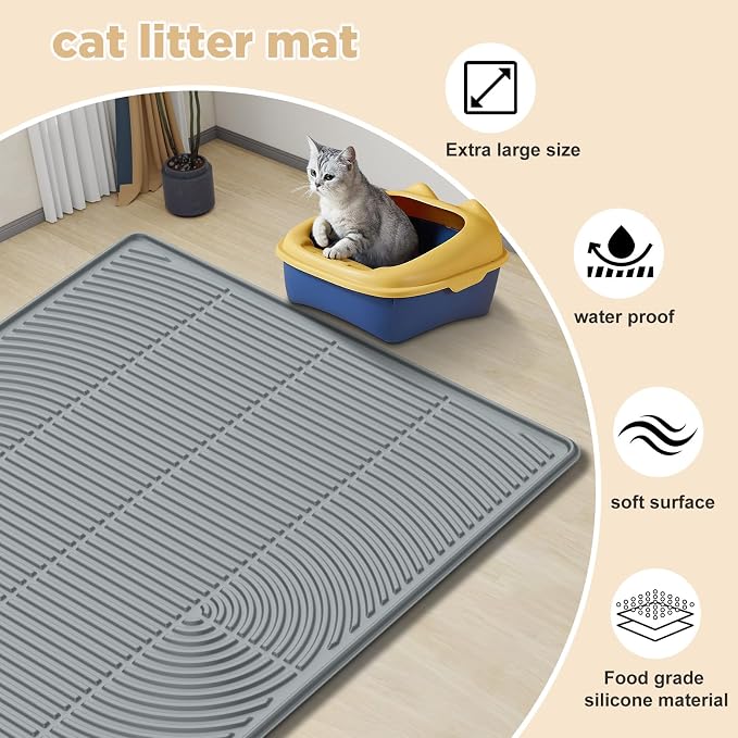 AMOK Cat Litter Mat, Extra Large Silicone Litter Box Mat 40" x 28", Waterproof Litter Trapping Mat for Cats, Durable and Easy to Clean, Grey - Image 4