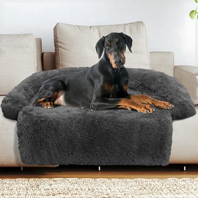 GGIB Calming Dog Bed Fluffy Plush Dog Mat for Furniture Protector with Removable Washable Cover for Large Medium Small Dogs and Cats (Extra Extra Large, Dark Grey) by GGIB
