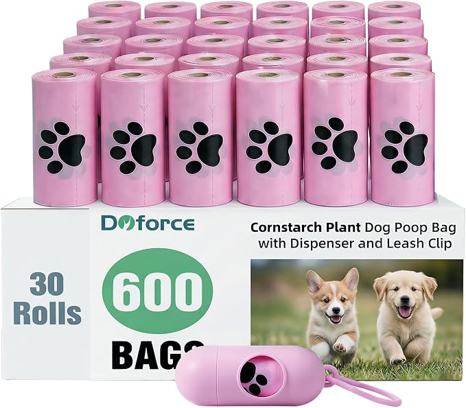 Dyforce 600 Count Dog Poop Bags Rolls with Dispenser Pink | Scented Leak Proof Pet Waste Poop Bags for Dogs 13x9", Extra Thick and Large Doggy Cat Litter Bags for Poops with Holder by DyforceHomeDecorCOLTD