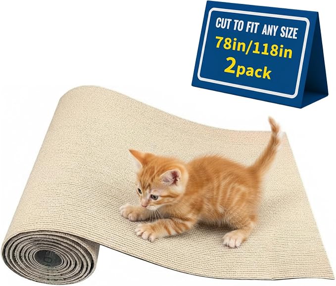 2 Pack 118Inch Cat Carpet Protector for Furniture Couch - Self Adhesive Cat Scratching Mat for Wall Door & Sofa - DIY Trimmable Scratcher Pad Material - Replacement Rug for Shelf Tree. by Unknown