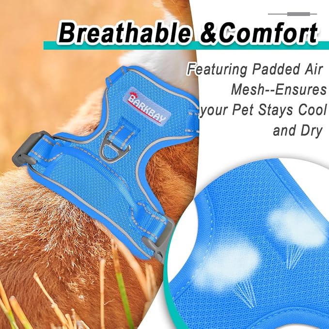 BARKBAY Dog Harness for Small Sized Dog No Pull Mesh 2 Clips Dog Vest | Control Handle,Comfort,Heavy Duty,Adjustable Reflective,Perfect for Outdoor Training, Walking,Hiking(XS,Blue Mesh) - Image 8