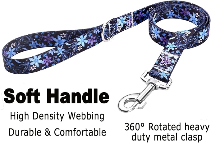 Mihqy Dog Collar and Leash Set, for Small Dogs, Floral Blue Set,S | with Floral Patterns, Adjustable for Small Medium Large Dogs, Comfortable for Walks and Outdoor Hikes - Image 4
