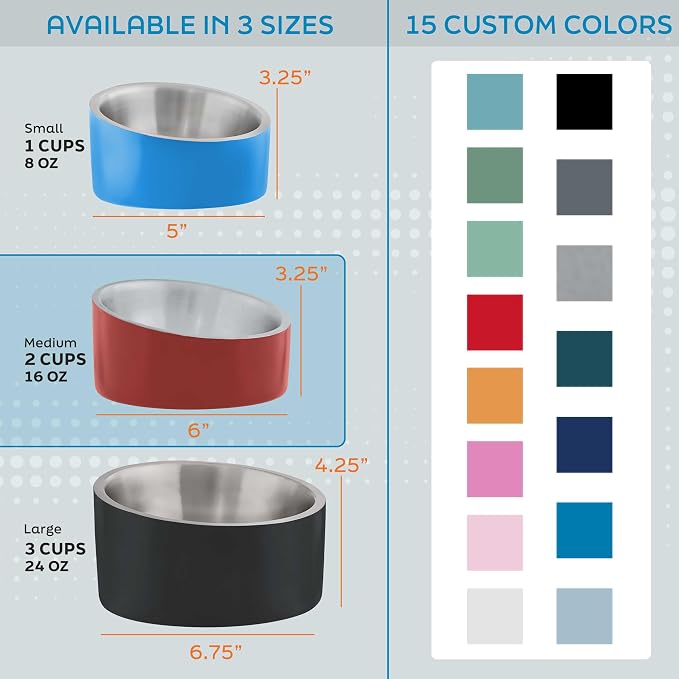 Master Pet Supply Stainless Steel Slanted Dog Cat Food Bowl 16 oz Graphite | Heavy Duty Double Wall Insulated, Non-Slip Elevated Bowl for French Bulldogs, Pugs, Cats, Anti Rust, Dishwasher Safe - Image 2