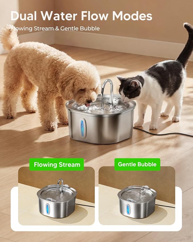 PEKTACO Stainless Steel Cat Water Fountain with 6 Filters, 3.2L/108oz | Cat drinking fountain, dishwasher safe, with triple filtration, quiet pump, and visible water window for cats and small pets - Image 8