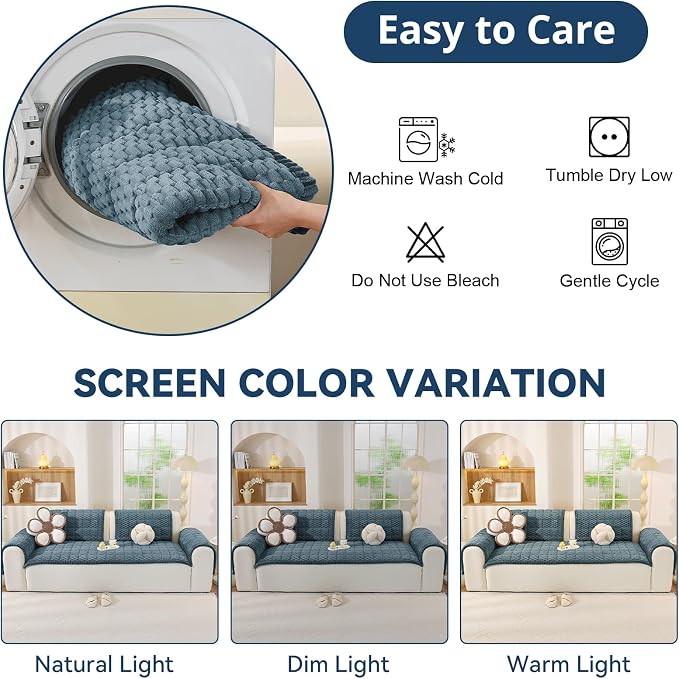 OstepDecor Couch Cover for Dogs, Washable Non Slip Sofa Cover for Pets | Soft Couch Covers for Sofa, Loveseat and Sectional, Furniture Protector Against Pet Hair & Dirt (35.4" x 35.4", Blue) - Image 9